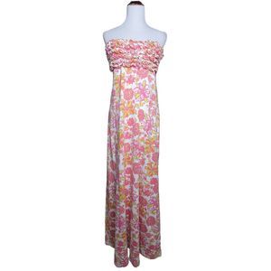 Lilly Pulitzer Franco Strapless Ruffle Bust Maxi Dress Pink Green Size Large